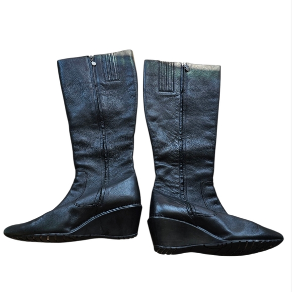 Rockport Vintage Y2k Black Leather Wedge Boots Size 8.5 - Picture 2 of 5